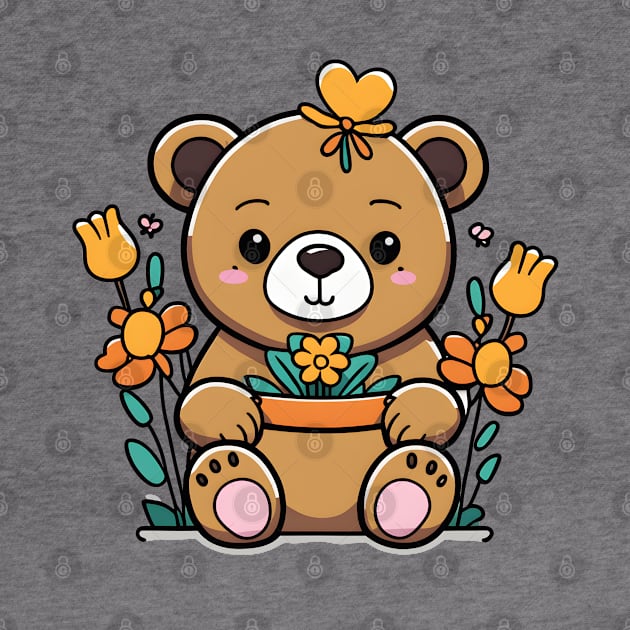 Kawaii Bear Sitting in Flowers by LisaHartjesx